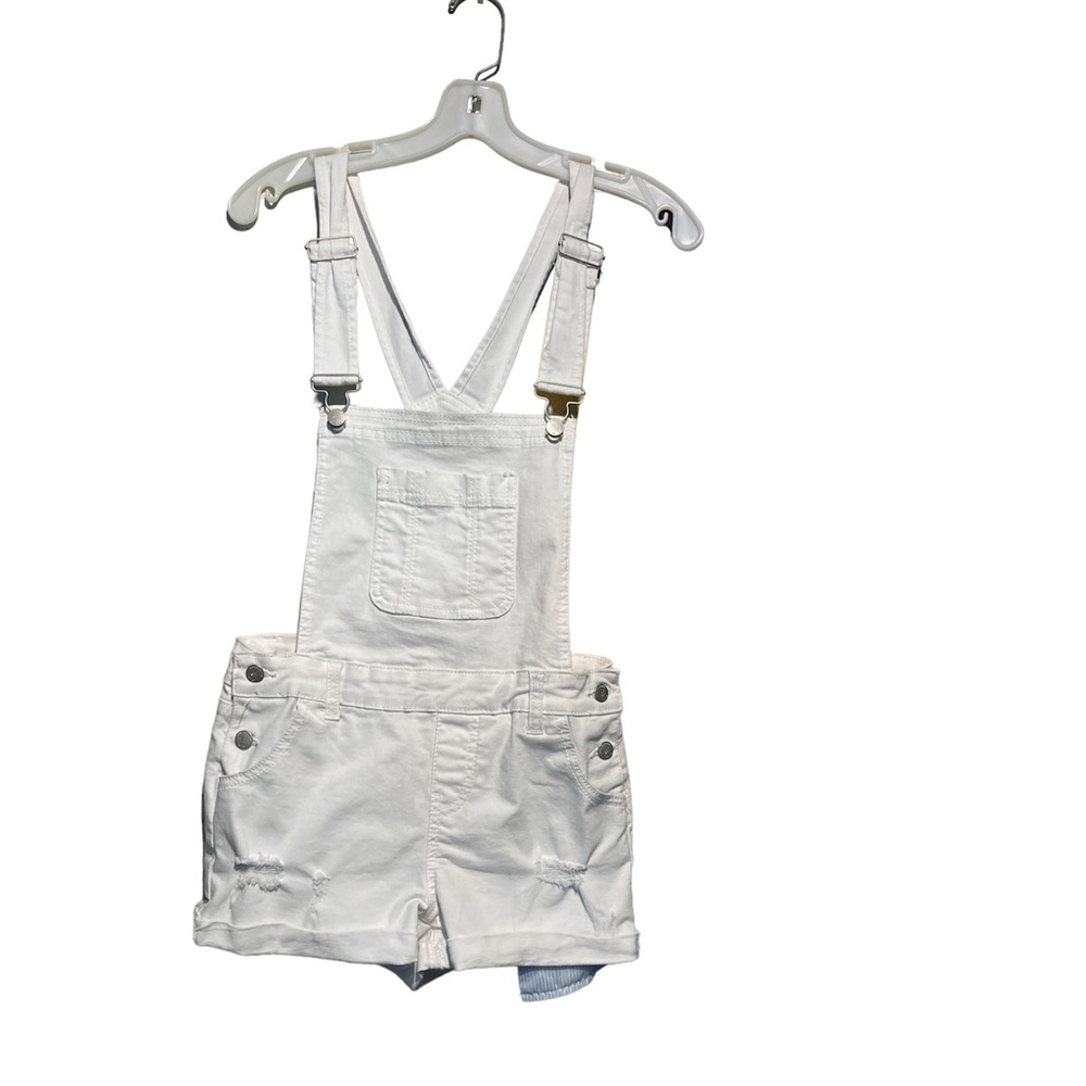 Wax jean basic denim shorts overall white distressed pockets size Small